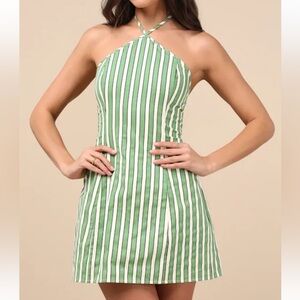 Lulus Green Striped Halter Dress